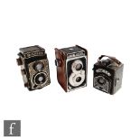 A group of vintage TLR cameras, to include Rolleicord model I TLR camera, with Nickel plated body,