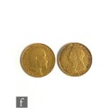 A Victorian veil head half sovereign with an Edward VII example dated 1901 and 1902 respectively. (