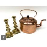 A 19th century copper oval kettle and cover stamped Souter 7 sons, height 33cm, and a pair of