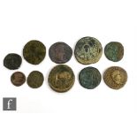 A Roman Vespasian (69-79AD) Dupondius, another of Gordian, two Constantine Ist bronzes and various
