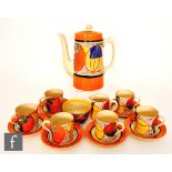Clarice Cliff - Melon - A Tankard shape coffee service circa 1930, comprising coffee pot, cream,