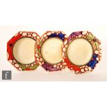 Clarice Cliff - Broth - A set of three octagonal fruit bowls circa 1929, hand painted with a band of