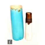 Peter Wills - Two contemporary studio pottery cylinder vases, the first glazed in turquoise with