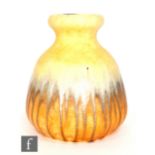 Ruskin Pottery - A small crystalline glaze vase of compressed tapering form with a squat roll