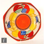 Clarice Cliff - Melon - An octagonal plate circa 1933, hand painted with a band of stylised abstract