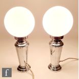 Unknown - A pair of 1930s Art Deco bedside/table lamps, the chromed spreading circular base with