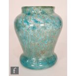 Monart - A 1930s cloisonne stone wear glass vase of baluster form, shape C, with blue and white