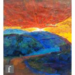 Peter R. Tarrant (Contemporary) - Sunset over a hilly landscape, watercolour, signed, framed, 60cm x