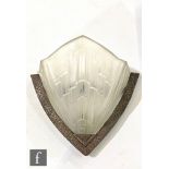 Unknown - A 1930s Art Deco Odeon style wall light, the frosted glass with a moulded chevron and