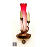 Loetz - A late 19th Century Pele-mele glass vase, circa 1890s, of cylindrical form in graduated ruby