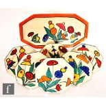 Clarice Cliff - Geometric Flowers - A complete sandwich set circa 1929, comprising a shape 334