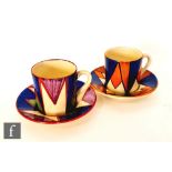 Clarice Cliff - Original Bizarre - An early Tankard shape coffee can and saucer circa 1928, radially