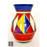 Clarice Cliff - Original Bizarre - A shape 360 vase circa 1930, hand painted with repeat panels of