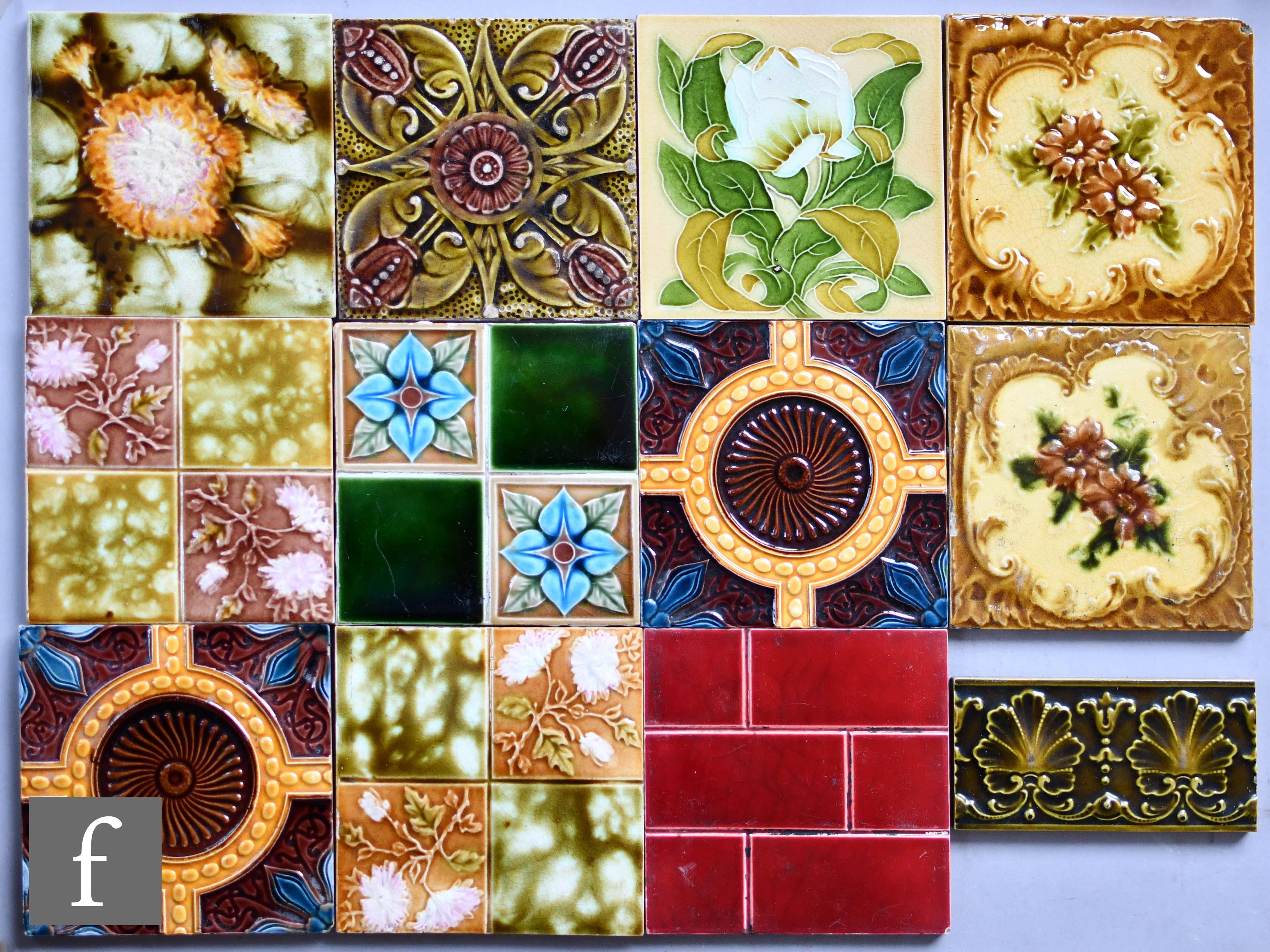 Various - Twelve assorted late 19th to early 20th Century 6in dust pressed tiles with moulded