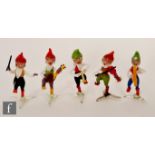 Unknown - A set of five 1950s Czechoslovakian lampwork 'gnome band' figures, comprising conductor,