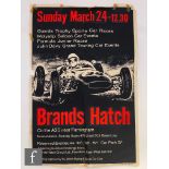 A mid 20th Century motor racing advertising poster Brands Hatch, 75cm x 50.5cm, folded, S/D.