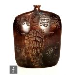 Peter Hayes - A raku sack vase with solifleur aperture, the front and reverse with abstract
