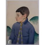 Albert Wainwright (1898-1943) - Portrait of Leonard Sumner as a boy wearing blue shirt and a striped