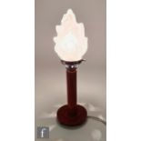 Unknown - A 1930s Art Deco table lamp, the cherry amber coloured phenolic stem and circular base