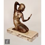 Demétre Chiparus (1886-1947) - 'Coquetry' a 1930s later recast, the patinated bronze figure modelled