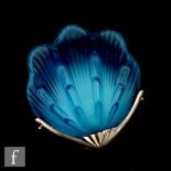 Unknown - A 1930s Art Deco blue frosted glass clam shell wall light with Odeon style chrome fitting,