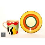 Clarice Cliff - Sunspots - A tankard shape coffee can circa 1930, hand painted with an abstract