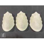 Unknown - A set of three Art Deco fan shaped frosted glass wall light shades, each of stylised