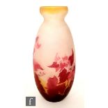 Galle - An early 20th Century cameo glass vase, circa 1900, of ovoid form with flared rim, cased