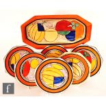 Clarice Cliff - Melon - A complete sandwich set circa 1930, comprising a shape 334 sandwich tray and