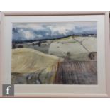 Joan Wilson (contemporary) - A view over farmland, watercolour, signed, framed, 54cm x 74cm, frame