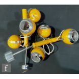 Unknown - Two three-way 'eyeball' ceiling/wall lights, the mustard coloured stem with three