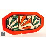 Clarice Cliff - Sunray Leaves - A shape 334 sandwich tray circa 1929, hand painted with three panels