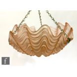 Unknown - A 1930s Art Deco ceiling light fitting, the shade formed from three triform pink frosted