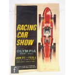 A mid 20th Century motor racing advertising poster, Car Racing Show, Olympia West Hall, 75cm x 50cm,