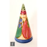 Clarice Cliff - Pastel Melon - A conical sugar sifter circa 1932, hand painted with a band of