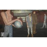 Rod Judkins (Contemporary) - A group of figures in an industrial landscape, mixed media with
