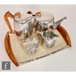 Piquet Ware - A mid Century tea/coffee service, the chromed and wooden tray with coffee pot, teapot,