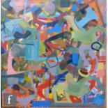 Dayna Cowper (Contemporary) - Abstract composition with overlapping form of green, red and blue, oil