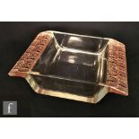 Rene Lalique - A Charme twin handled serving dish of square section, the handles moulded, frosted