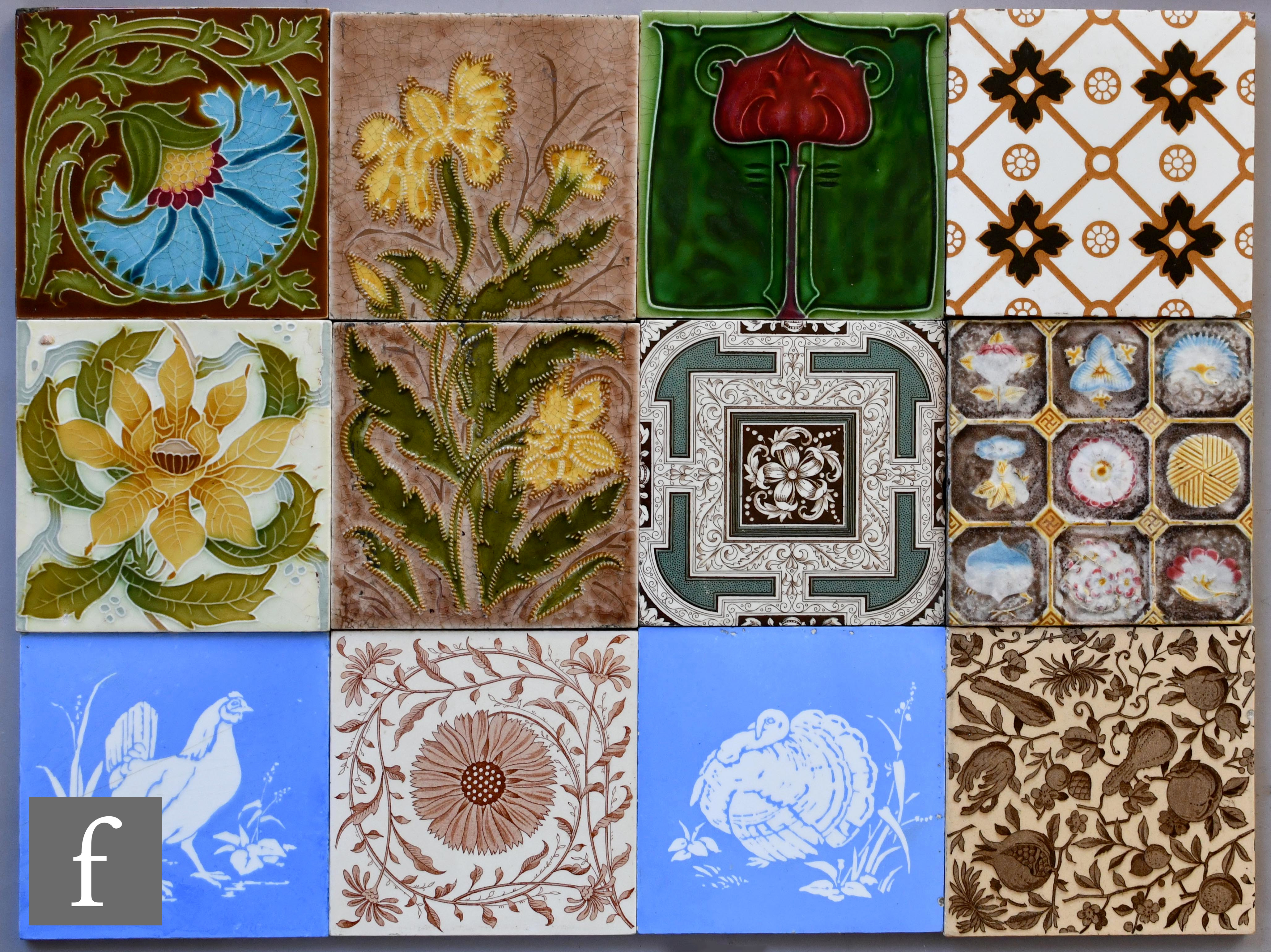 Various - Twelve assorted late 19th to early 20th Century 6in dust pressed tiles to include Art