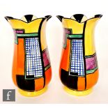 Clarice Cliff - Football - A pair of shape 361 vases circa 1929, hand painted with abstract line and