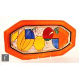 Clarice Cliff - Melon - A shape 334 sandwich tray circa 1930, hand painted with a band of stylised