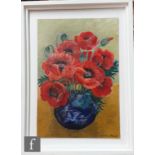 Minou Steiner (1940-2009) - A vase of poppies, oil on board, signed, framed, 56cm x 38cm, frame size