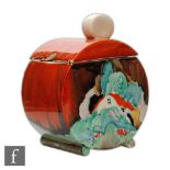 Clarice Cliff - Forest Glen - A Bon Jour shape preserve pot circa 1934, hand painted with a stylised
