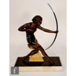 Uriano - A 1930s Art Deco patinated spelter figure 'Diana The Huntress'