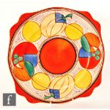 Clarice Cliff - Melon - A large Leda shape plate circa 1930, hand painted with a band of stylised