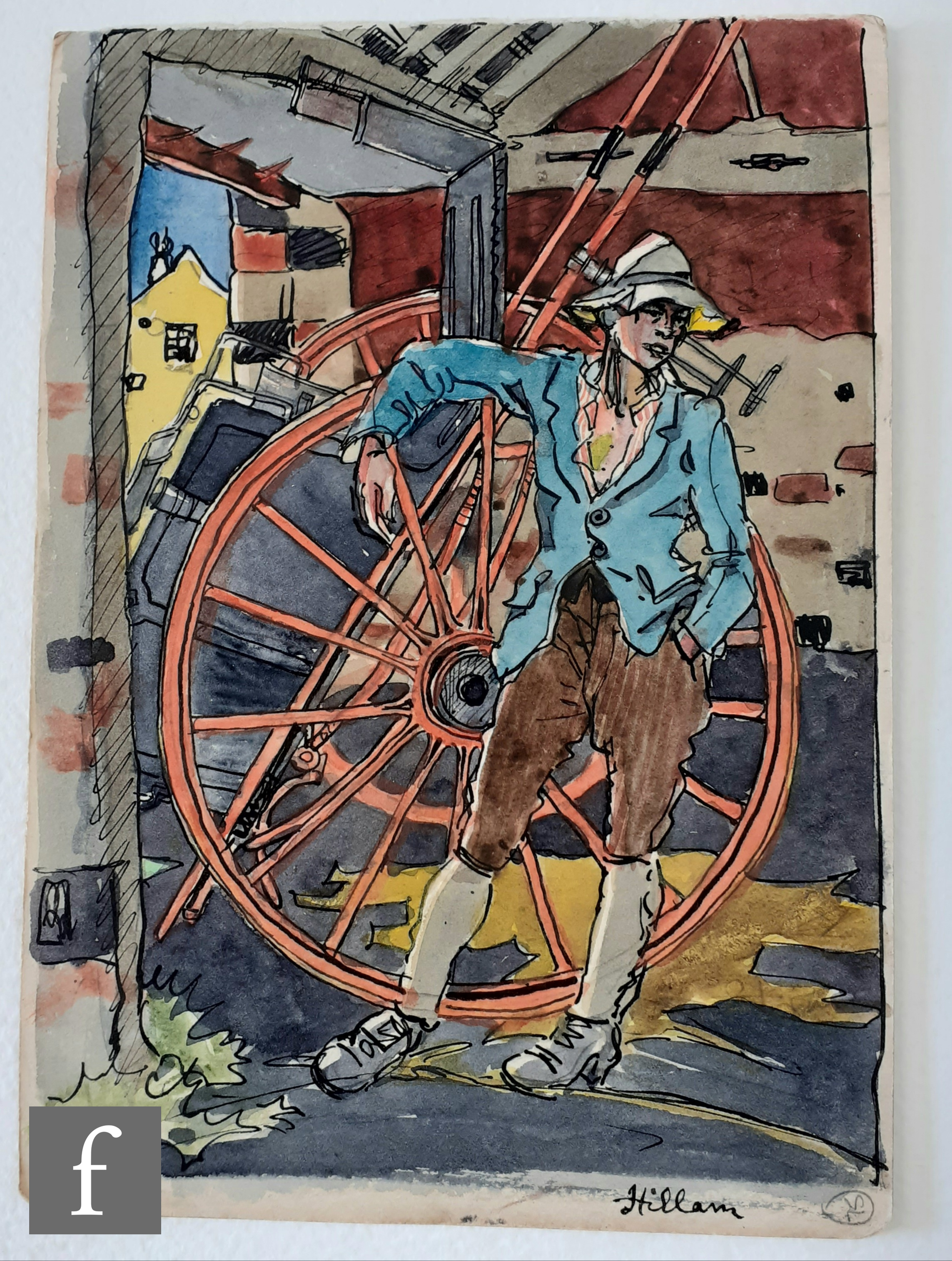 Albert Wainwright (1898-1943) - Hillam, a pen, ink and water colour painting depicting a young
