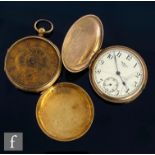 An 18ct hallmarked key wind open faced pocket watch Roman numerals to a gilt dial, case diameter