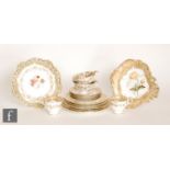 A 19th Century hand painted part dessert service comprising one shaped dish and three plates, each