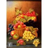 JOHN F. SMITH (B. 1934) - Grapes and other fruit on a ledge, oil on canvas, signed, framed, 40cm x
